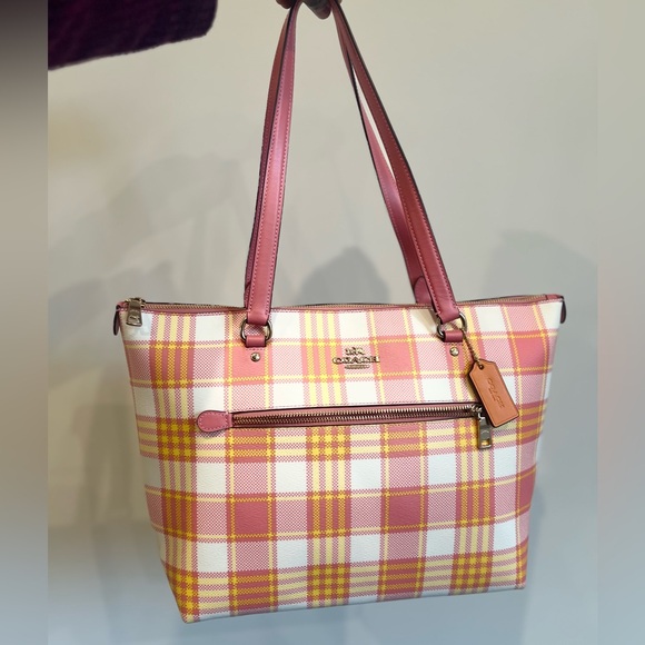 Coach Gallery Tote with Garden Plaid Print - Picture 4 of 5